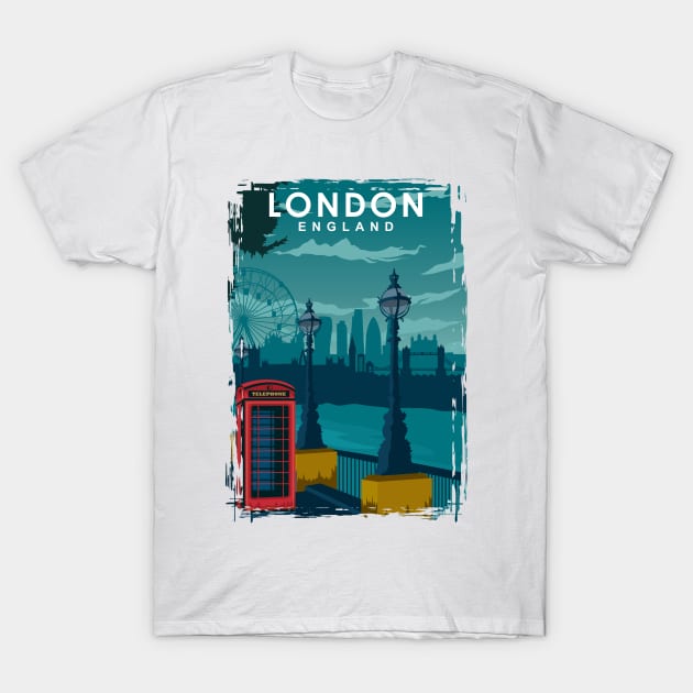 London Travel Poster with the skyline and more T-Shirt by jornvanhezik